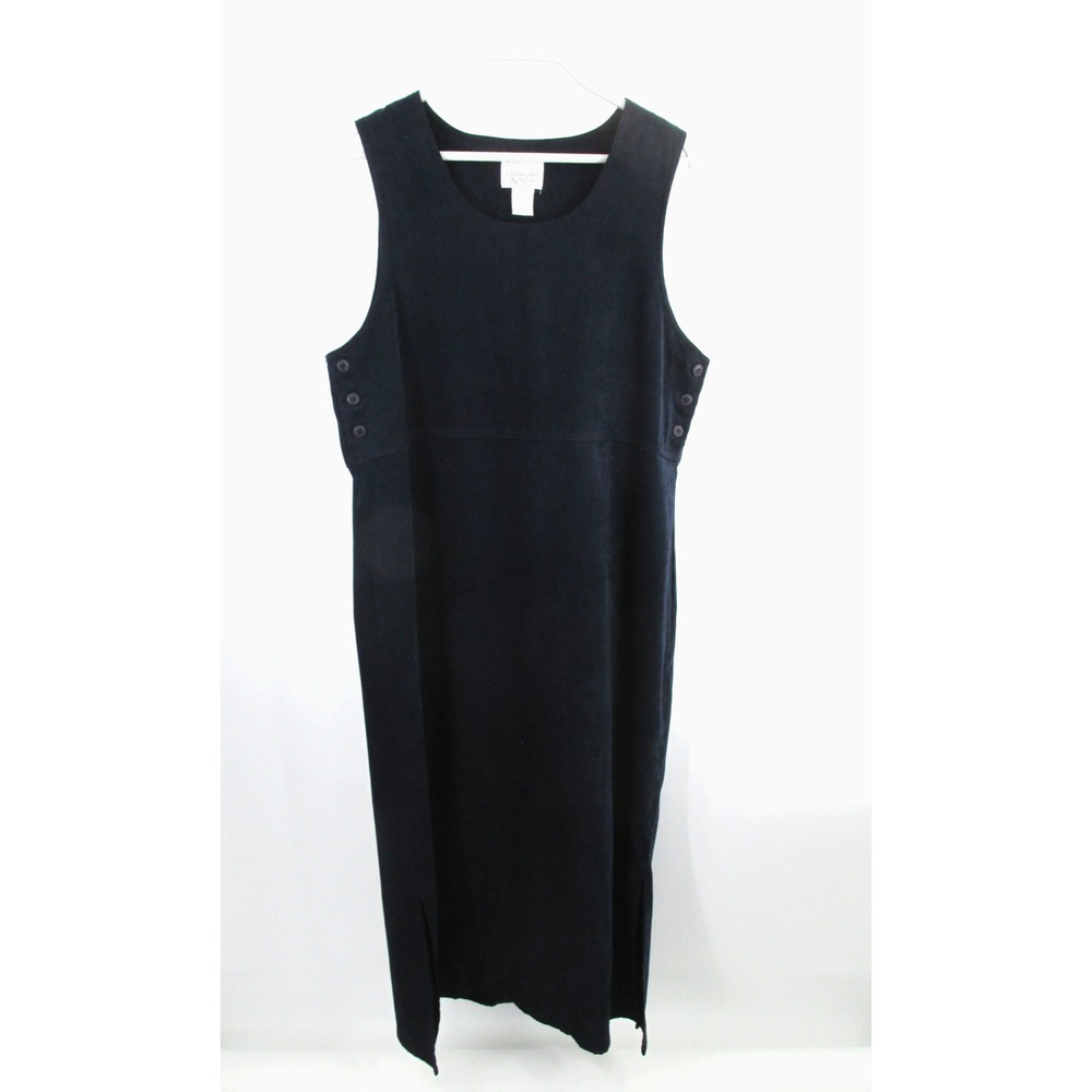 Christopher & Banks Maxi Smock Jumper Dress Blue Faux Suede Lagenlook Large